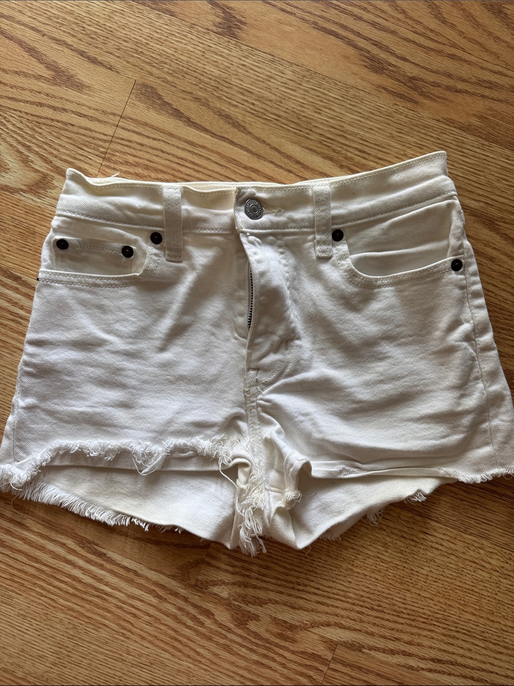 Levi's White Frayed Hem Denim Shorts